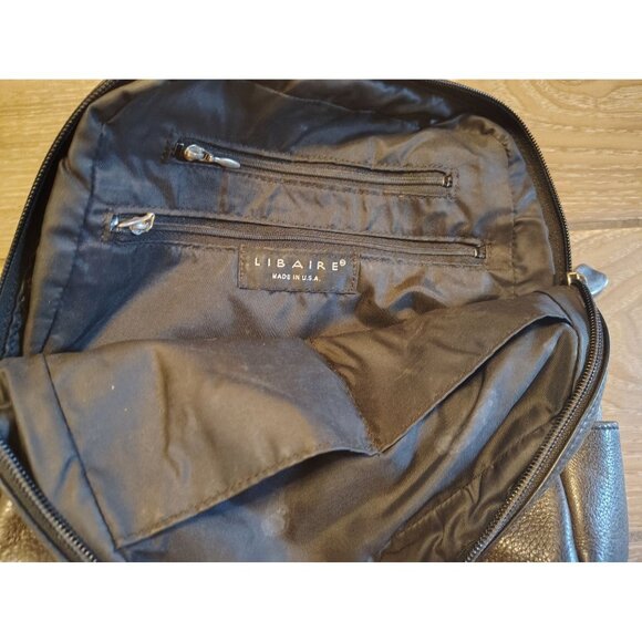 Libaire Black Leather Backpack Bag, Adjustable Straps Zip Close Pockets Spft - Picture 8 of 8